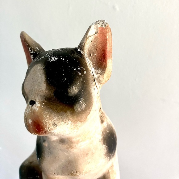 Vintage 40’s chalkware puppy dog Boston Terrier figure statue shelf decor - Picture 3 of 6